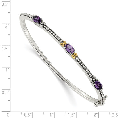 14K/silver Bicolor Shey Couture Sterlingsilber mit 14K Akzente Antikisiert Oval Amethyst Klappbar Armreif