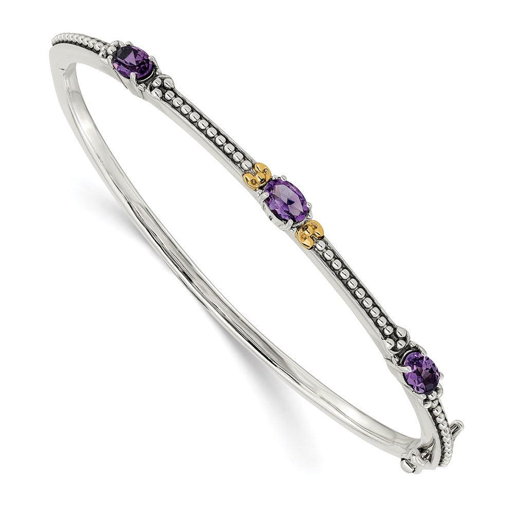 14K/silver Bicolor Shey Couture Sterlingsilber mit 14K Akzente Antikisiert Oval Amethyst Klappbar Armreif