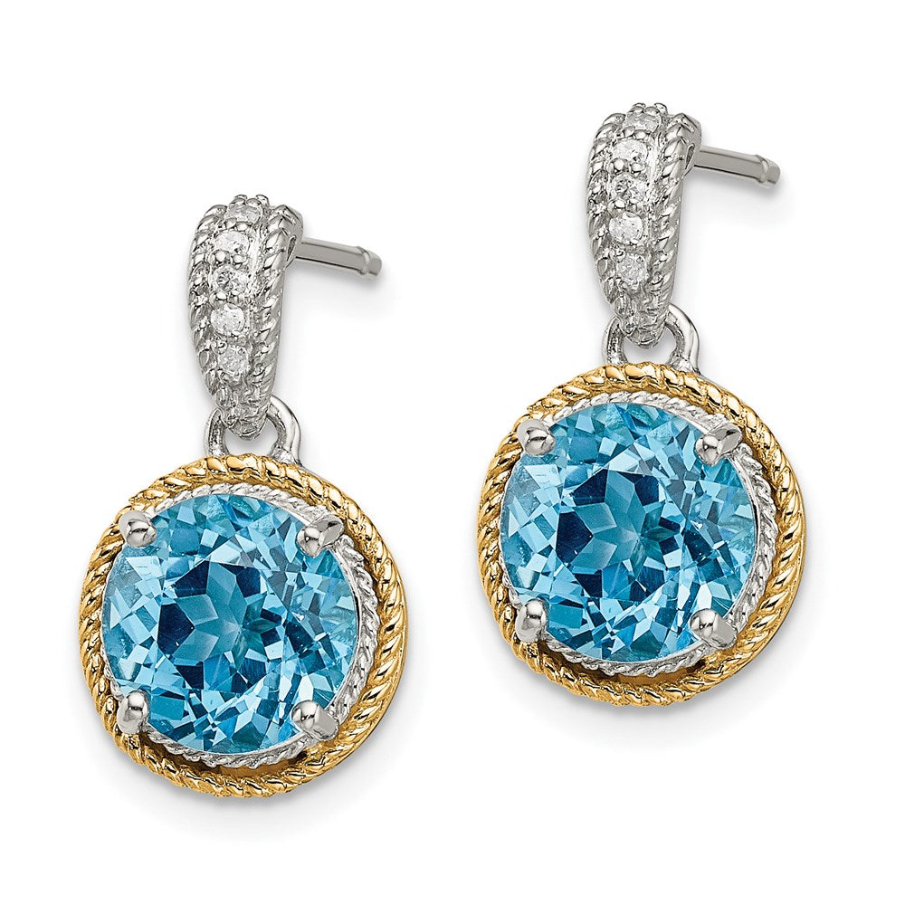14K/silver Bicolor Shey Couture Sterlingsilber mit 14K Akzente Antikisiert Rund Blautopas Diamant Stecker Ohrhänger