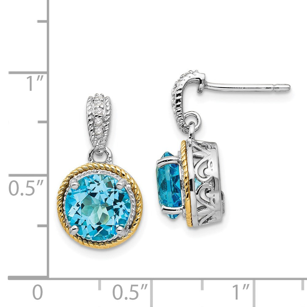 14K/silver Bicolor Shey Couture Sterlingsilber mit 14K Akzente Antikisiert Rund Blautopas Diamant Stecker Ohrhänger