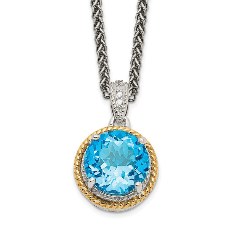 14K/silver Bicolor Shey Couture Sterlingsilber mit 14K Akzente 18 Zoll Antikisiert Rund Blautopas Halskette