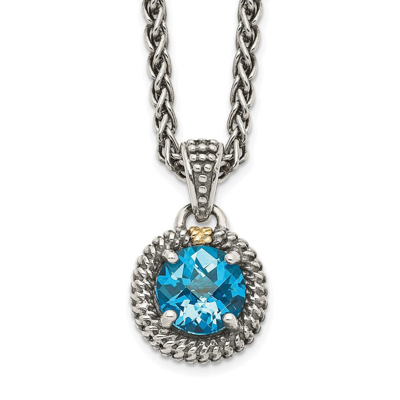 14K/silver Bicolor Shey Couture Sterlingsilber mit 14K Akzente 18 Zoll Antikisiert Rund Blautopas Halskette