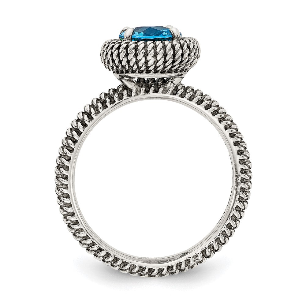 14K/silver Bicolor Shey Couture Sterlingsilber mit 14K Akzente Antikisiert Rund Blautopas Ring