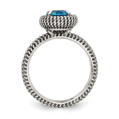 14K/silver Bicolor Shey Couture Sterlingsilber mit 14K Akzente Antikisiert Rund Blautopas Ring