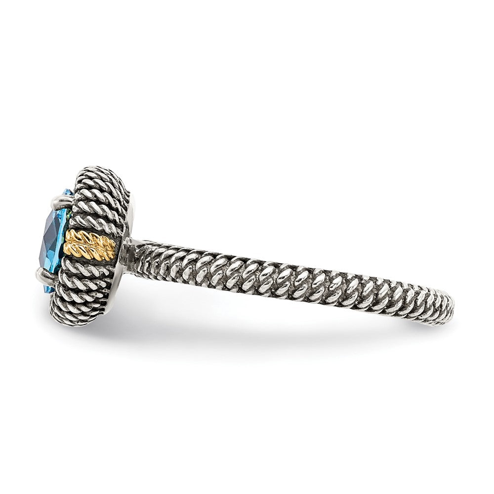 14K/silver Bicolor Shey Couture Sterlingsilber mit 14K Akzente Antikisiert Rund Blautopas Ring
