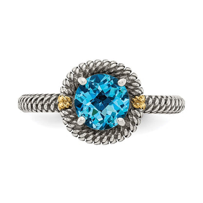 14K/silver Bicolor Shey Couture Sterlingsilber mit 14K Akzente Antikisiert Rund Blautopas Ring