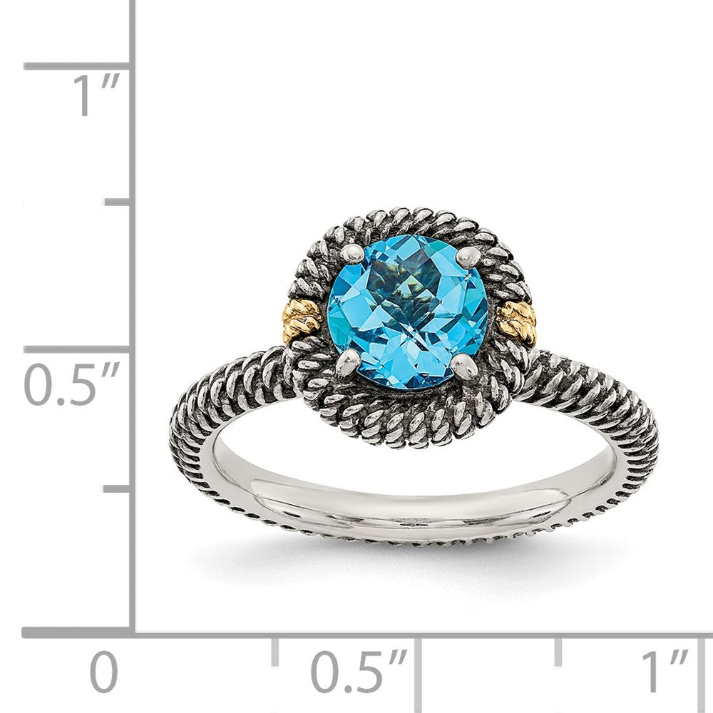 14K/silver Bicolor Shey Couture Sterlingsilber mit 14K Akzente Antikisiert Rund Blautopas Ring