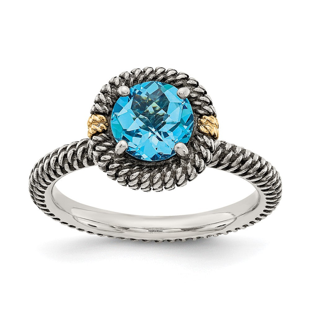 14K/silver Bicolor Shey Couture Sterlingsilber mit 14K Akzente Antikisiert Rund Blautopas Ring