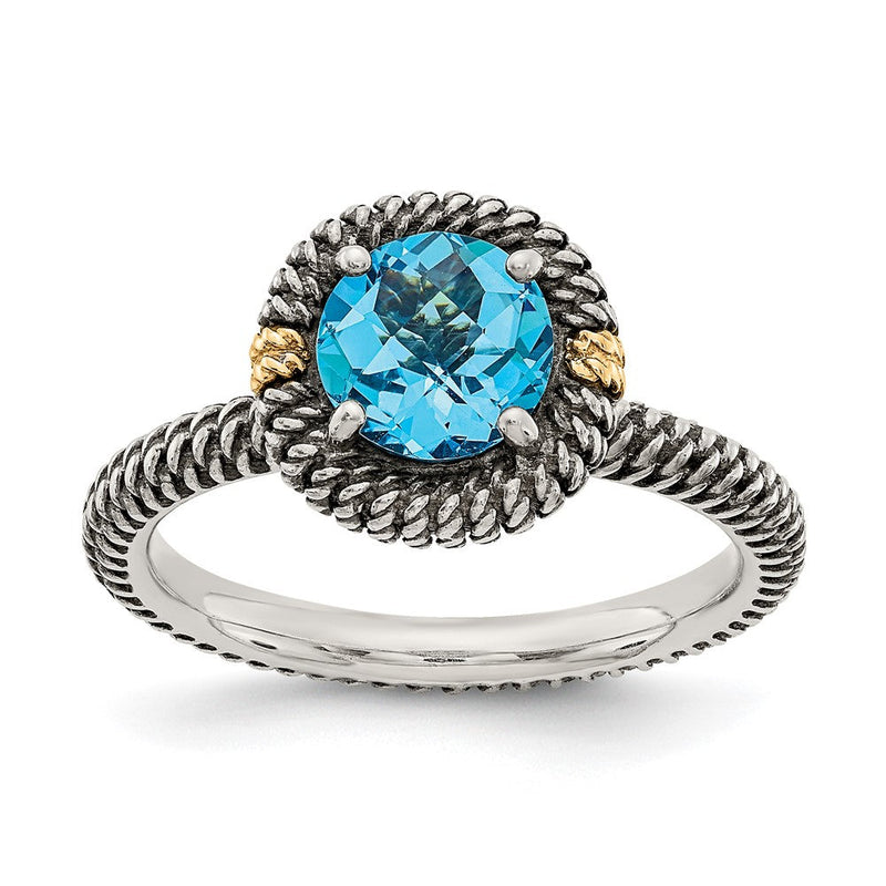 14K/silver Bicolor Shey Couture Sterlingsilber mit 14K Akzente Antikisiert Rund Blautopas Ring