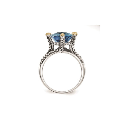 14K/silver Bicolor Sterlingsilber 14K Lt Schweizer Blautopas Ring (size 8 Nur)
