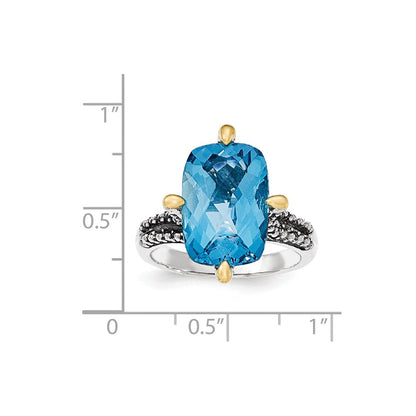 14K/silver Bicolor Sterlingsilber 14K Lt Schweizer Blautopas Ring (size 8 Nur)