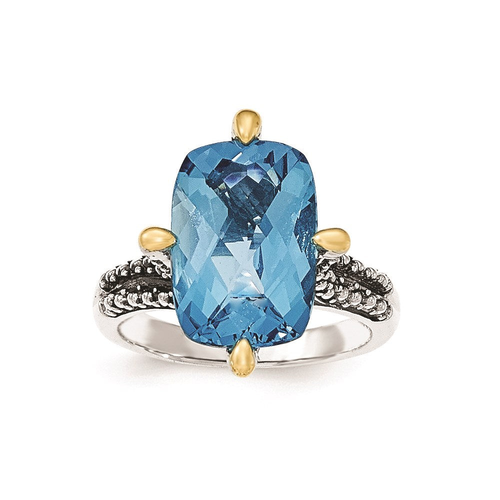14K/silver Bicolor Sterlingsilber 14K Lt Schweizer Blautopas Ring (size 8 Nur)