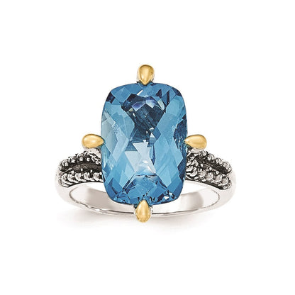 14K/silver Bicolor Sterlingsilber 14K Lt Schweizer Blautopas Ring (size 8 Nur)