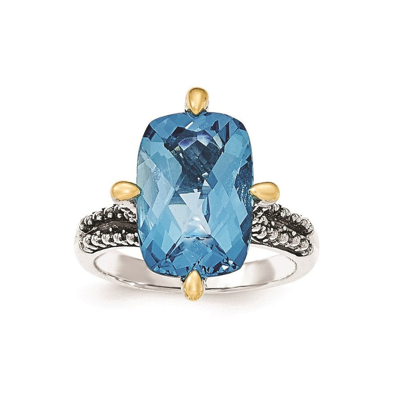 14K/silver Bicolor Sterlingsilber 14K Lt Schweizer Blautopas Ring (size 8 Nur)