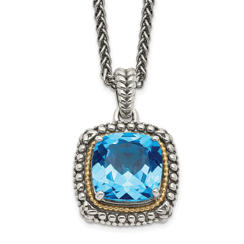 14K/silver Bicolor Shey Couture Sterlingsilber mit 14K Akzente 18 Zoll Antikisiert Kissen Licht Schweizer Blautopas Halskette