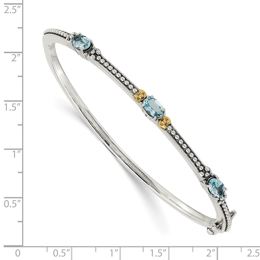 14K/silver Bicolor Shey Couture Sterlingsilber mit 14K Akzente Antikisiert Oval Himmel Blautopas Armreif