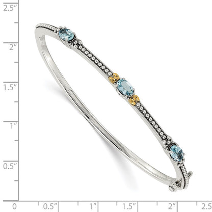 14K/silver Bicolor Shey Couture Sterlingsilber mit 14K Akzente Antikisiert Oval Himmel Blautopas Armreif