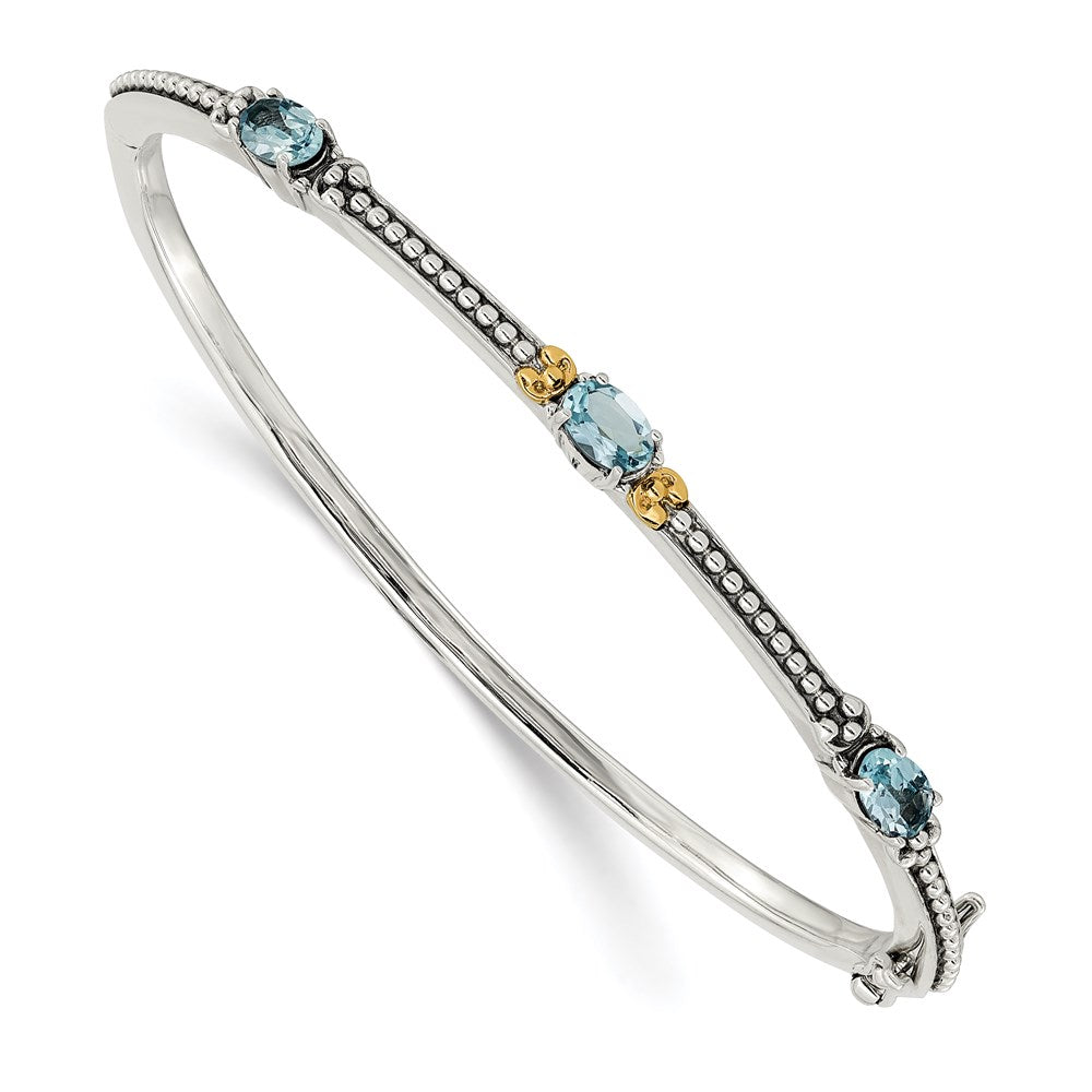 14K/silver Bicolor Shey Couture Sterlingsilber mit 14K Akzente Antikisiert Oval Himmel Blautopas Armreif