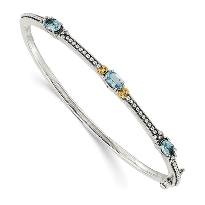14K/silver Bicolor Shey Couture Sterlingsilber mit 14K Akzente Antikisiert Oval Himmel Blautopas Armreif