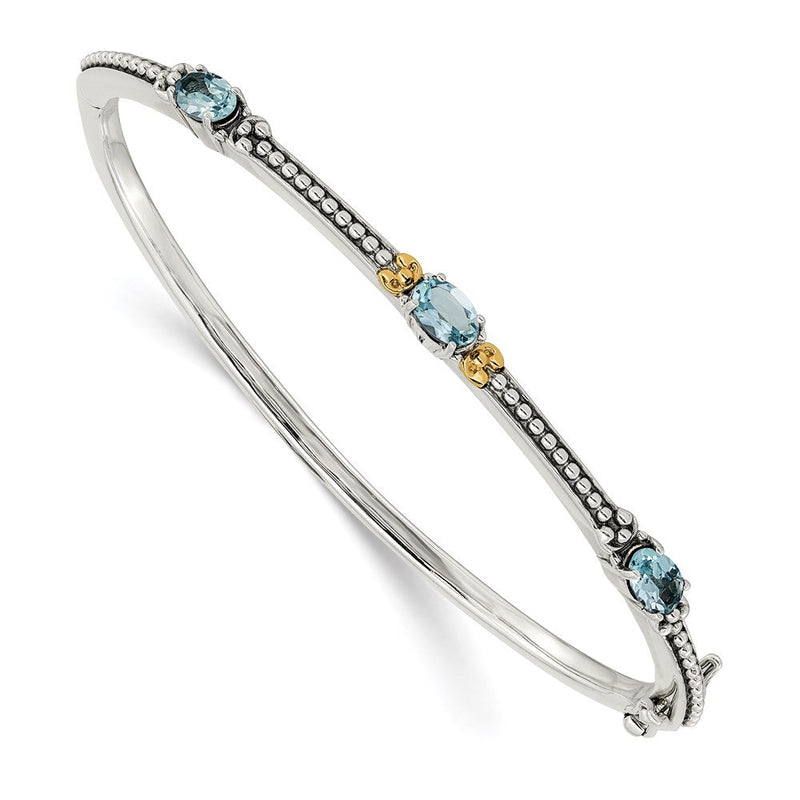 14K/silver Bicolor Shey Couture Sterlingsilber mit 14K Akzente Antikisiert Oval Himmel Blautopas Armreif