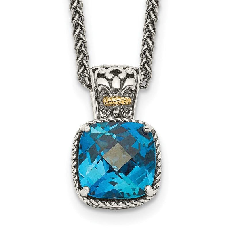 14K/silver Bicolor Shey Couture Sterlingsilber mit 14K Akzente 18 Zoll Antikisiert Kissen London Blautopas Halskette