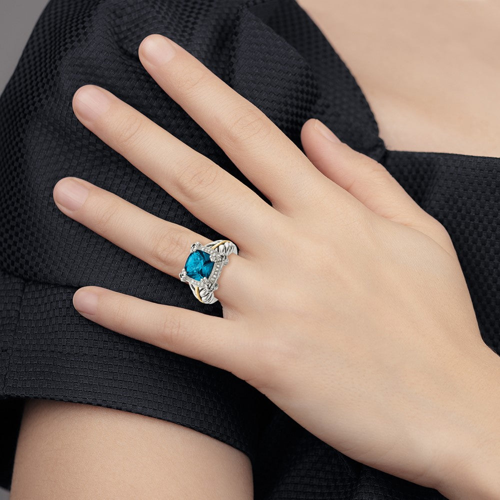 14K/silver Bicolor Shey Couture Sterlingsilber mit 14K Akzente Antikisiert London Blautopas und Diamant Ring