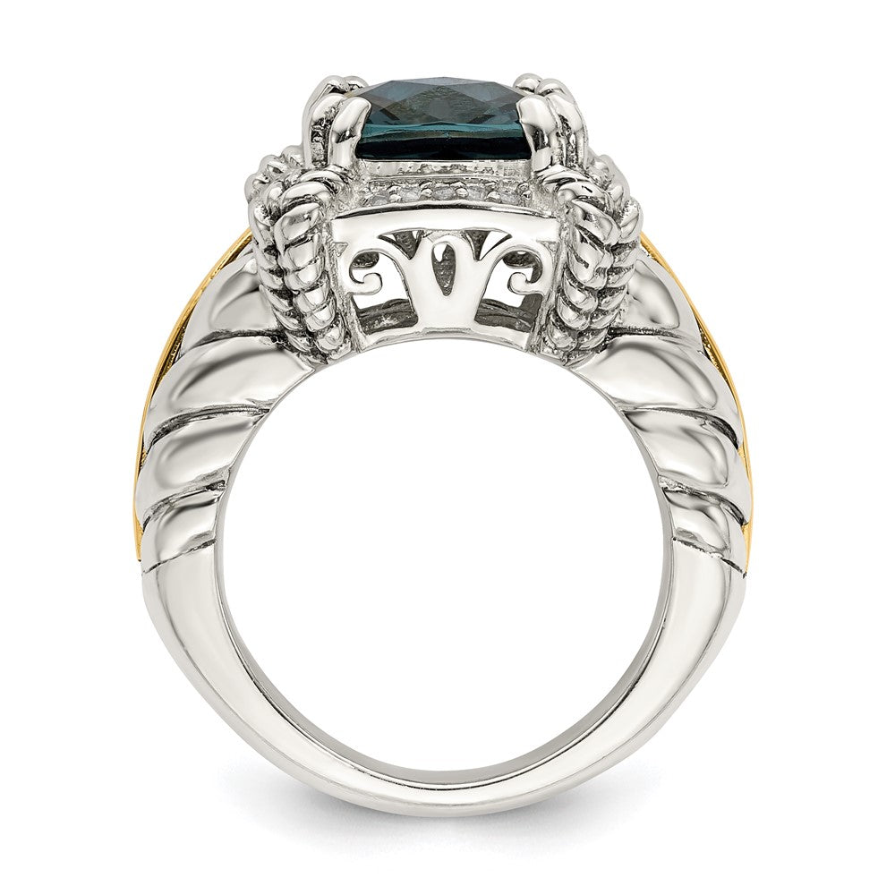14K/silver Bicolor Shey Couture Sterlingsilber mit 14K Akzente Antikisiert London Blautopas und Diamant Ring