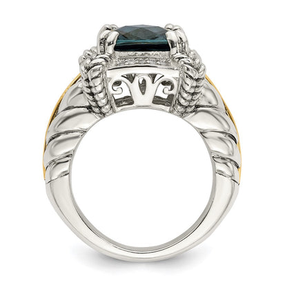 14K/silver Bicolor Shey Couture Sterlingsilber mit 14K Akzente Antikisiert London Blautopas und Diamant Ring