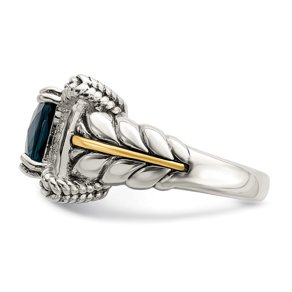 14K/silver Bicolor Shey Couture Sterlingsilber mit 14K Akzente Antikisiert London Blautopas und Diamant Ring