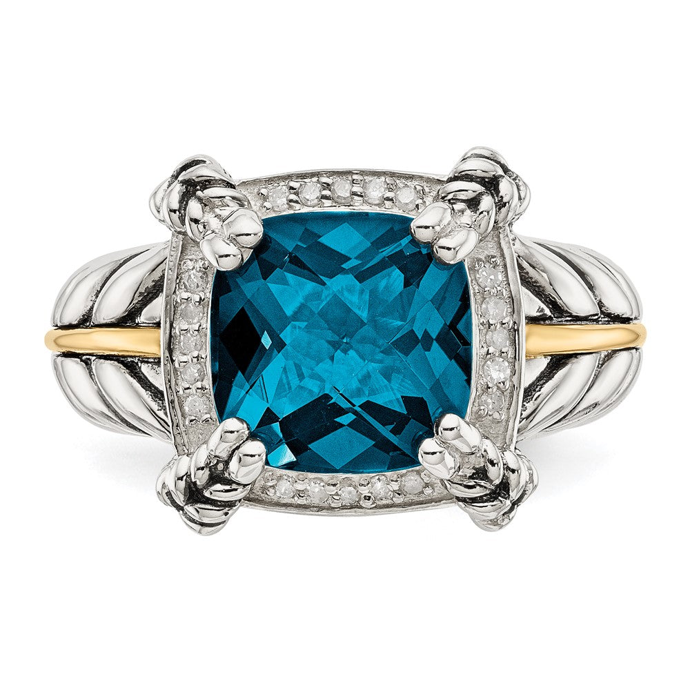 14K/silver Bicolor Shey Couture Sterlingsilber mit 14K Akzente Antikisiert London Blautopas und Diamant Ring