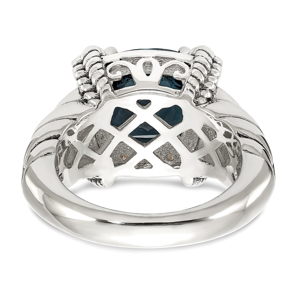 14K/silver Bicolor Shey Couture Sterlingsilber mit 14K Akzente Antikisiert London Blautopas und Diamant Ring