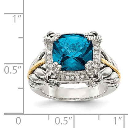14K/silver Bicolor Shey Couture Sterlingsilber mit 14K Akzente Antikisiert London Blautopas und Diamant Ring