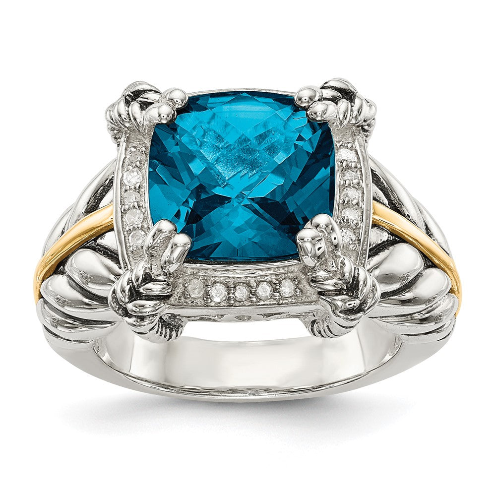 14K/silver Bicolor Shey Couture Sterlingsilber mit 14K Akzente Antikisiert London Blautopas und Diamant Ring