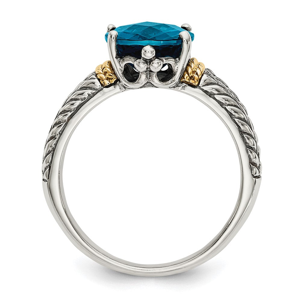 14K/silver Bicolor Shey Couture Sterlingsilber mit 14K Akzente Antikisiert Oval London Blautopas Ring