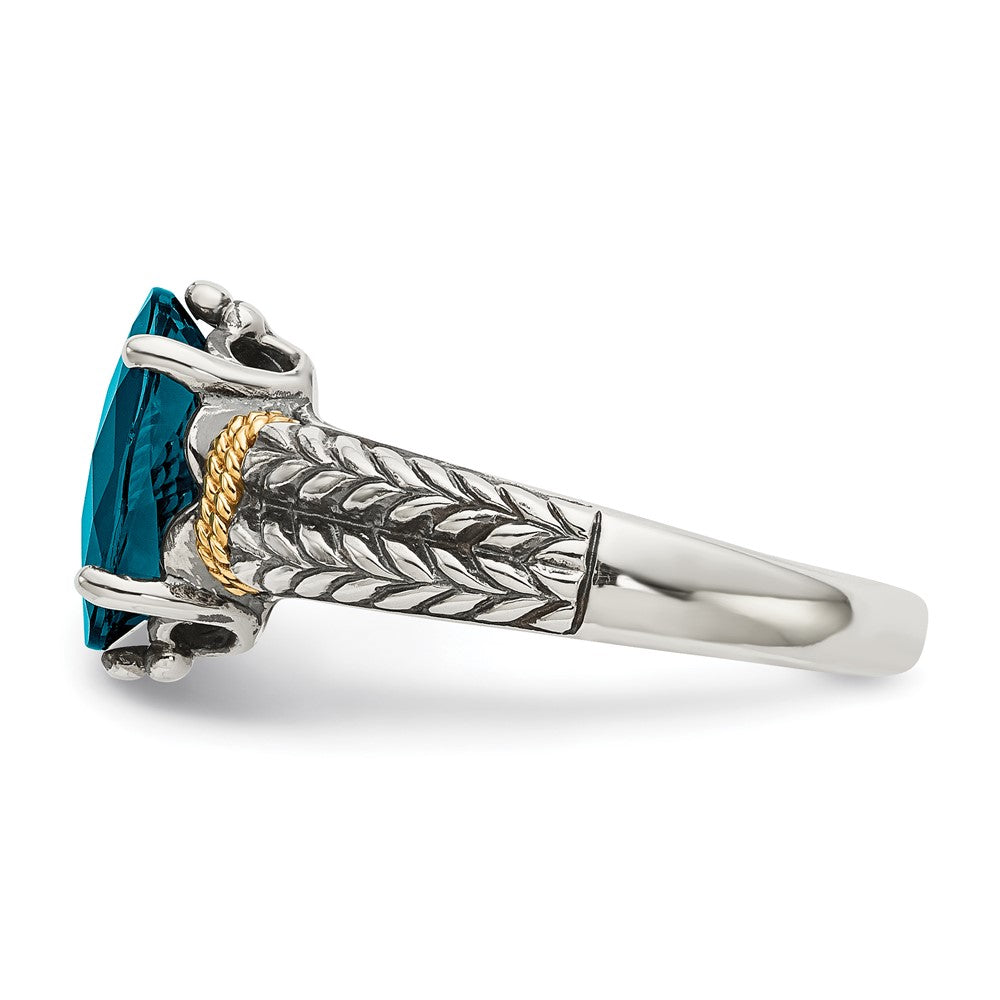 14K/silver Bicolor Shey Couture Sterlingsilber mit 14K Akzente Antikisiert Oval London Blautopas Ring