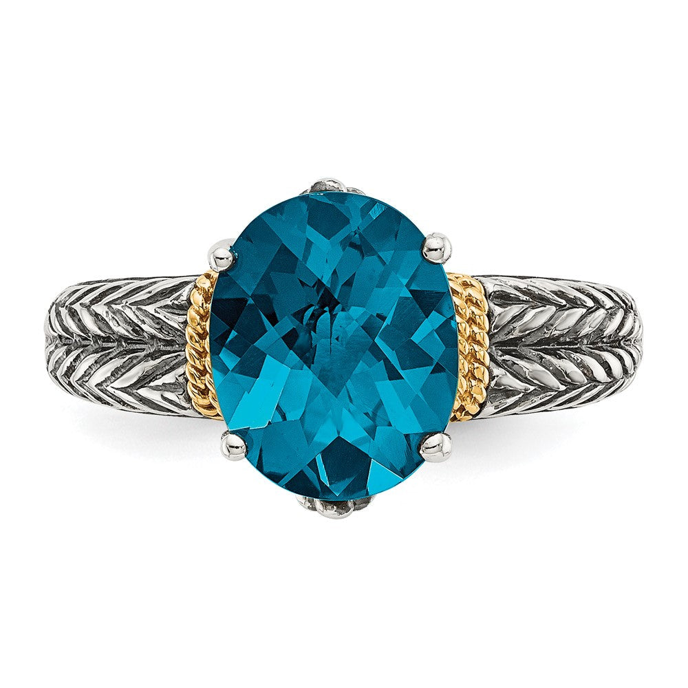 14K/silver Bicolor Shey Couture Sterlingsilber mit 14K Akzente Antikisiert Oval London Blautopas Ring
