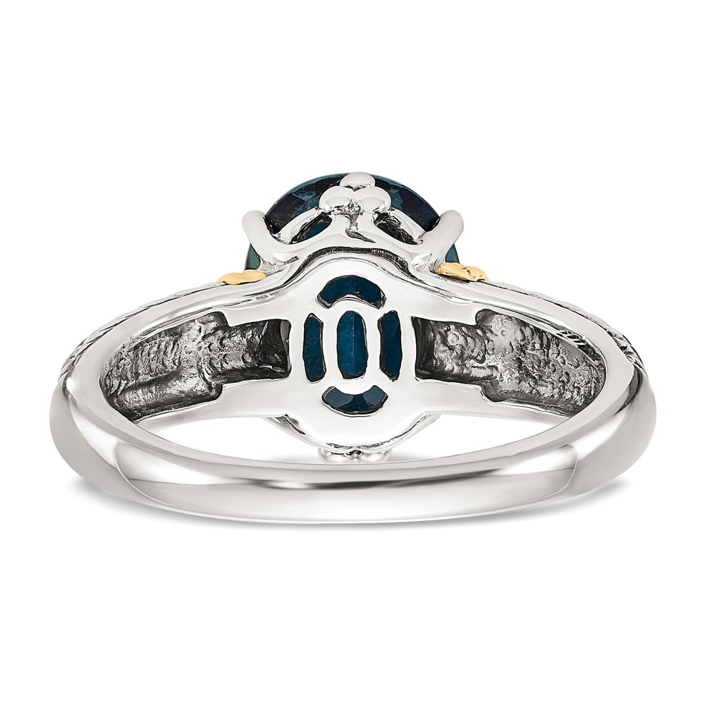 14K/silver Bicolor Shey Couture Sterlingsilber mit 14K Akzente Antikisiert Oval London Blautopas Ring