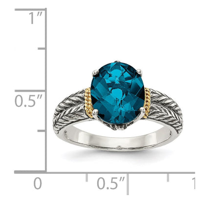 14K/silver Bicolor Shey Couture Sterlingsilber mit 14K Akzente Antikisiert Oval London Blautopas Ring