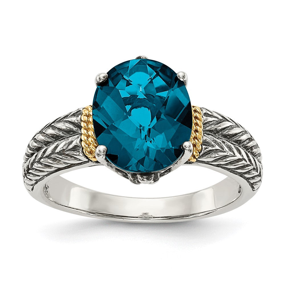 14K/silver Bicolor Shey Couture Sterlingsilber mit 14K Akzente Antikisiert Oval London Blautopas Ring