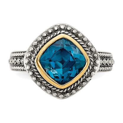 14K/silver Bicolor Shey Couture Sterlingsilber mit 14K Akzente Antikisiert London Blautopas Ring (size 8 Nur)
