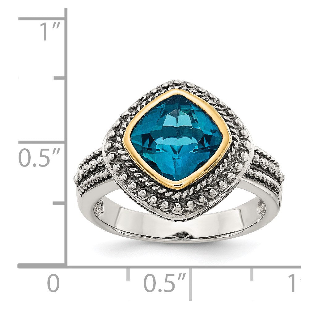 14K/silver Bicolor Shey Couture Sterlingsilber mit 14K Akzente Antikisiert London Blautopas Ring (size 8 Nur)
