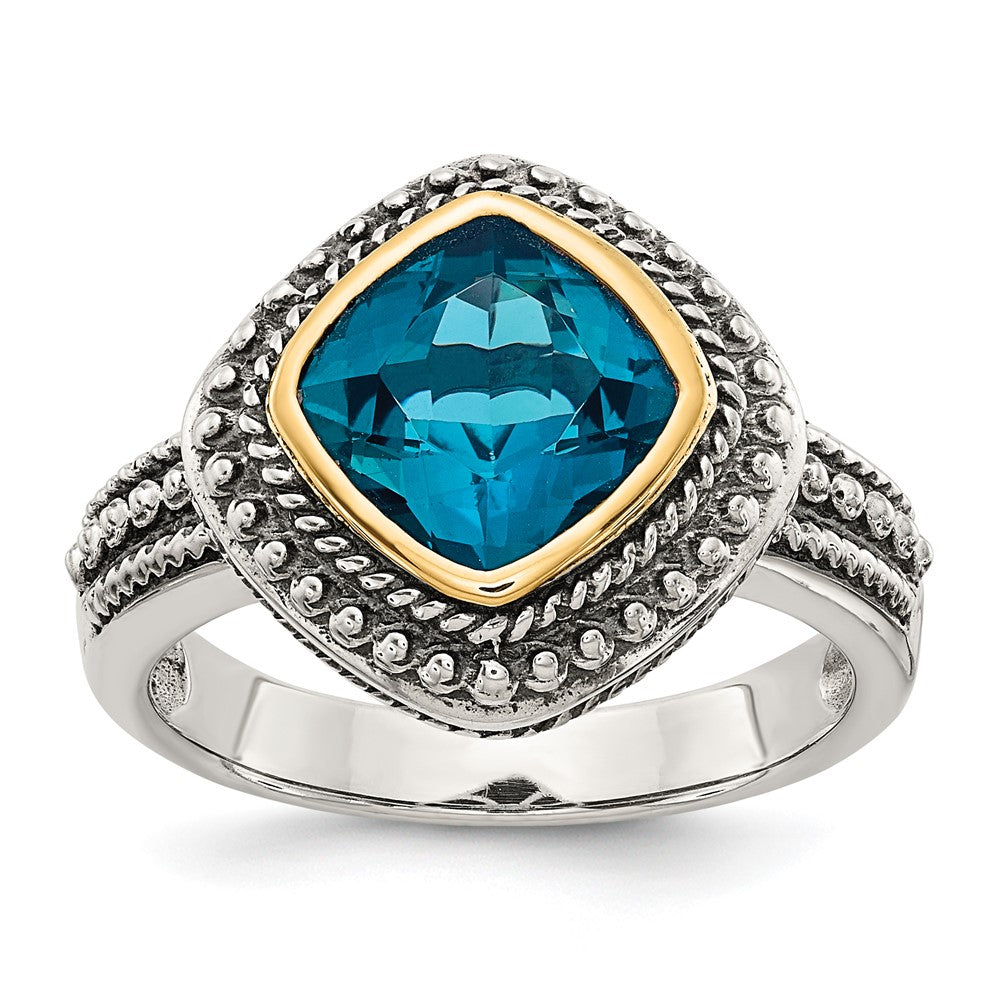 14K/silver Bicolor Shey Couture Sterlingsilber mit 14K Akzente Antikisiert London Blautopas Ring (size 8 Nur)