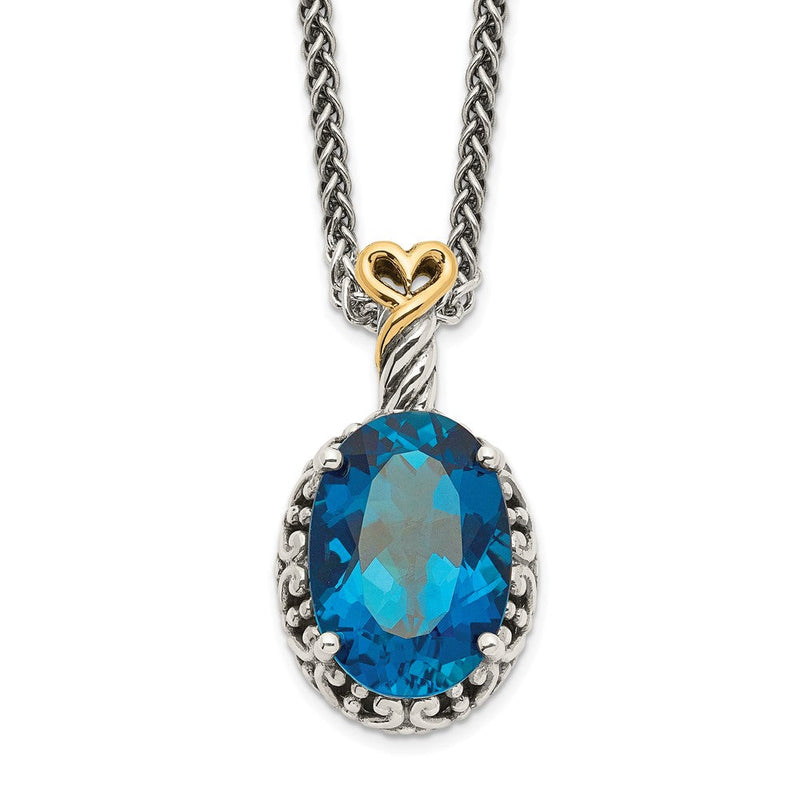 14K/silver Bicolor Shey Couture Sterlingsilber mit 14K Akzente 18 Zoll Antikisiert Oval London Blautopas Halskette