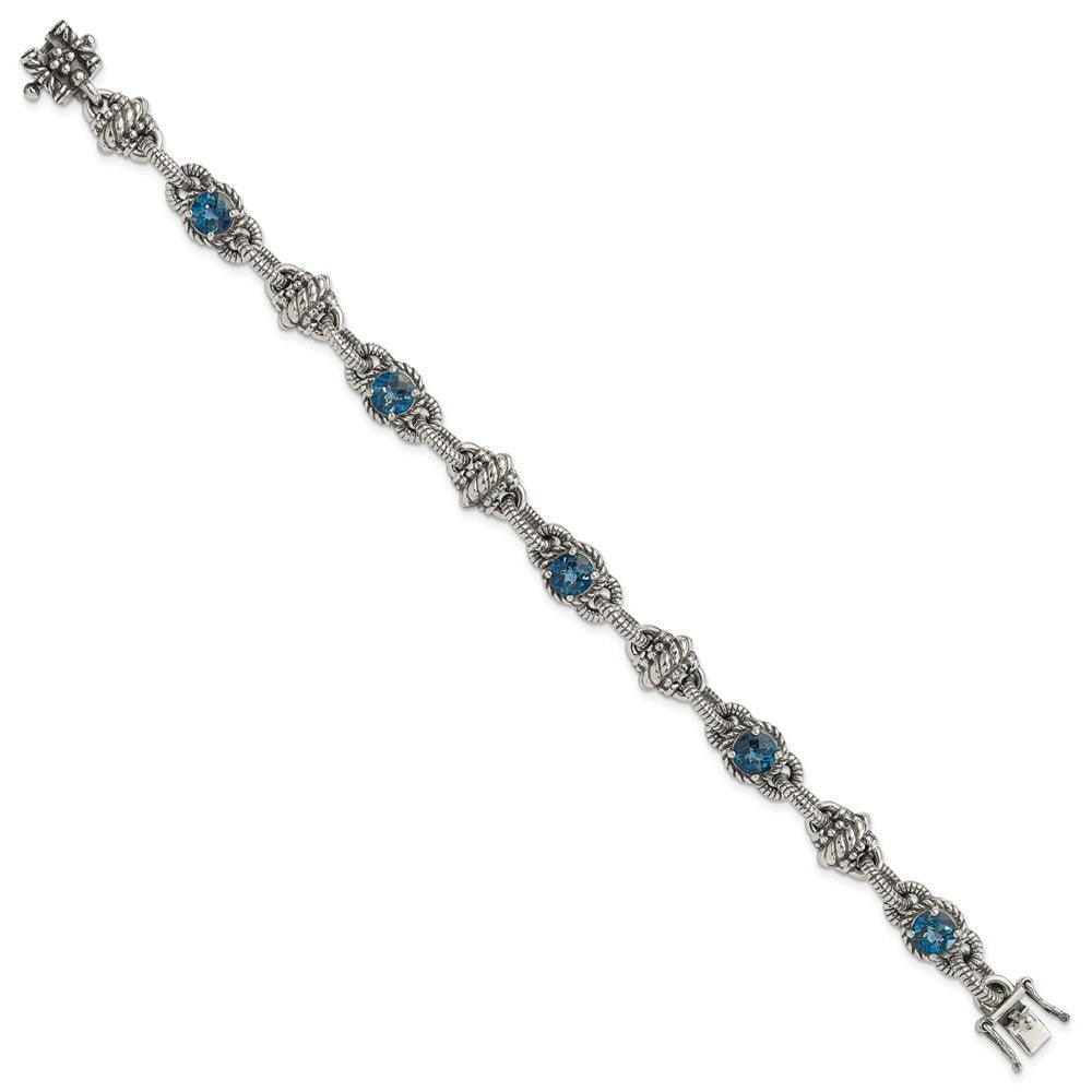 Sterlingsilber Shey Couture 7.75 Zoll Antikisiert Rund London Blautopas Armband