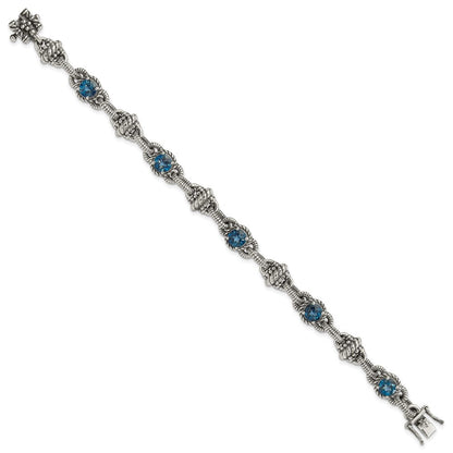 Sterlingsilber Shey Couture 7.75 Zoll Antikisiert Rund London Blautopas Armband