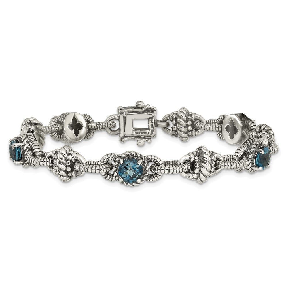 Sterlingsilber Shey Couture 7.75 Zoll Antikisiert Rund London Blautopas Armband
