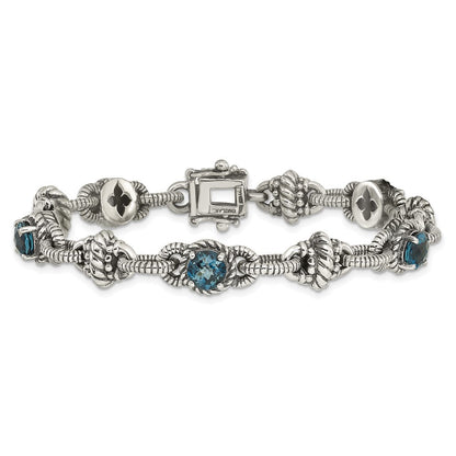 Sterlingsilber Shey Couture 7.75 Zoll Antikisiert Rund London Blautopas Armband