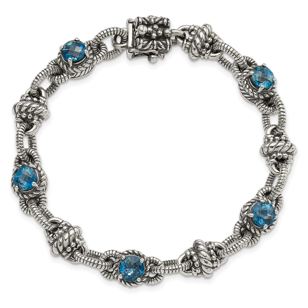 Sterlingsilber Shey Couture 7.75 Zoll Antikisiert Rund London Blautopas Armband
