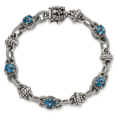 Sterlingsilber Shey Couture 7.75 Zoll Antikisiert Rund London Blautopas Armband