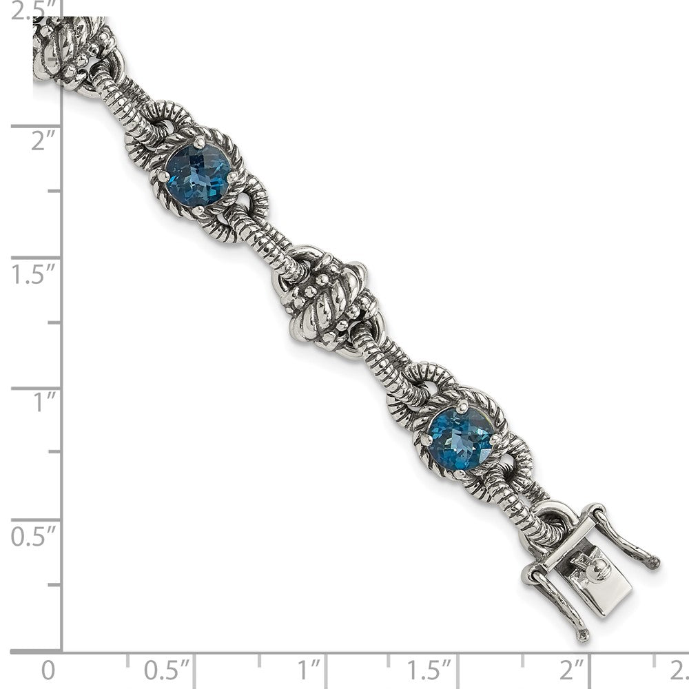 Sterlingsilber Shey Couture 7.75 Zoll Antikisiert Rund London Blautopas Armband